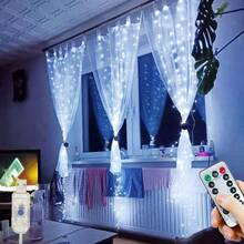 1 pieza Luces de cadena LED para cortina de ventana, 8 modos, alimentado por USB, adecuado para el Día de San Valentín, boda, vacaciones, dormitorio, fiesta de cumpleaños, decoración de Eid (control remoto no incluido) - Luz de cortina USB - Ver 11