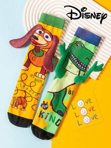 Disney 3双装3D立体压纹儿童过膝袜，可爱卡通图案，返校必备，高品质时尚礼品，适合年轻粉丝 - 彩色 - 查看 7