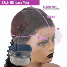 13x6 Deep Wave Lace Front Wig, Human Hair, 180 Density; 13x6 Transparent Lace Front Wig, Human Hair Wig, Glueless Wig For Women; Deep Curly Human Hair Wig, Pre-Plucked, 28 Inches - Natural Black - View 7