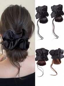 8英寸低马尾假发，带夹子，女士豹纹发带，仿真花苞发型，自然蓬松盘发，假发套装，适合女性