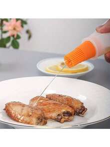 1pc Silicone Flat Oil Bottle With Brush, Multifunctional Kitchen Baking Brush