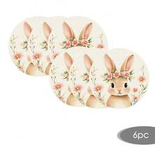 2/4/6/8pcs Round, Floral, Rectangular Brown Cute Rabbit, Pink Wreath Easter Happy Placemats, Pink Themed Seasonal Spring Dining Table Mats, Suitable For Party, Kitchen, Dining Room Decor - Multicolor - View 16