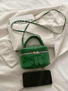 Tas Rantai Mini Ringan, Tas Tangan Berbahan Quilted, Tas Ember, Cocok untuk Gadis Muda, Mahasiswi, dan Pekerja Kantoran - Hijau - View 7