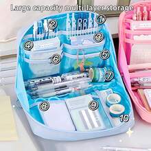 56 PCS Aesthetic Schoolsss Supplies With Large Pencil Case, 24 Double Brush Marker Pens, 5 Black Ink Gel Pens, 6 Macaron Pencils, 4 Sharpeners, Sticky Notes, Ruler, Erasers, Stationery Gift - Màu xanh da trời - Xem 4