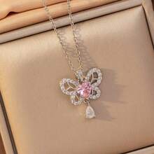 1件优雅蝴蝶结独特设计水滴流苏锁骨链吊坠项链，配饰 - 1件蝴蝶項鍊 - 查看 1