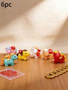 6个吉祥小马摆件，创意微景观配件，可爱桌面/床头/置物架装饰，柔和圆润的设计适合各种生活空间 - 彩色 - 查看 1