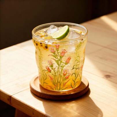 Taza de café y té,Taza de zumo,cristal borosilicato con bonito estampado de flores,Resistente al calor y al frío,Regalo para cumpleaños Navidad (campanadas)