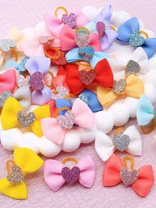 2pcs Dopamine Color Series Heart Bow Hair Ties, Simple, High-End, And Elegant Elastic Headbands For Small To Medium-Sized Long-Haired Dogs, Perfect Pet Accessories For Occasions Like Valentine's Day And Weddings - Multicolor - View 7