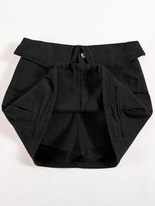 女士夏季休闲束口腰带工装口袋牛仔迷你裙 - 黑色 - 查看 4