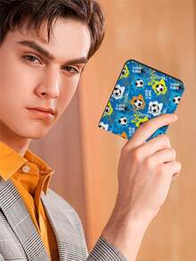 青少年男孩酷炫钱包，足球主题印花，耐用面料，拉链封口，带零钱包、透明证件窗口、信用卡和现金隔层，时尚设计，适合男孩，可用于工作、旅行和商务出行。 - 均碼 - 查看 5