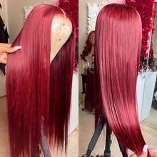 34 Inch 99J Burgundy Lace Front Wig Human Hair Brazilian Virgin Straight Lace Front Wigs Human Hair 250% Density Colored Human Hair Wig 13x4 HD Lace Frontal Wig For Women Burgundy Colored Pre Plucked With Baby Hair Natural Hairline - S99J - 查看 7
