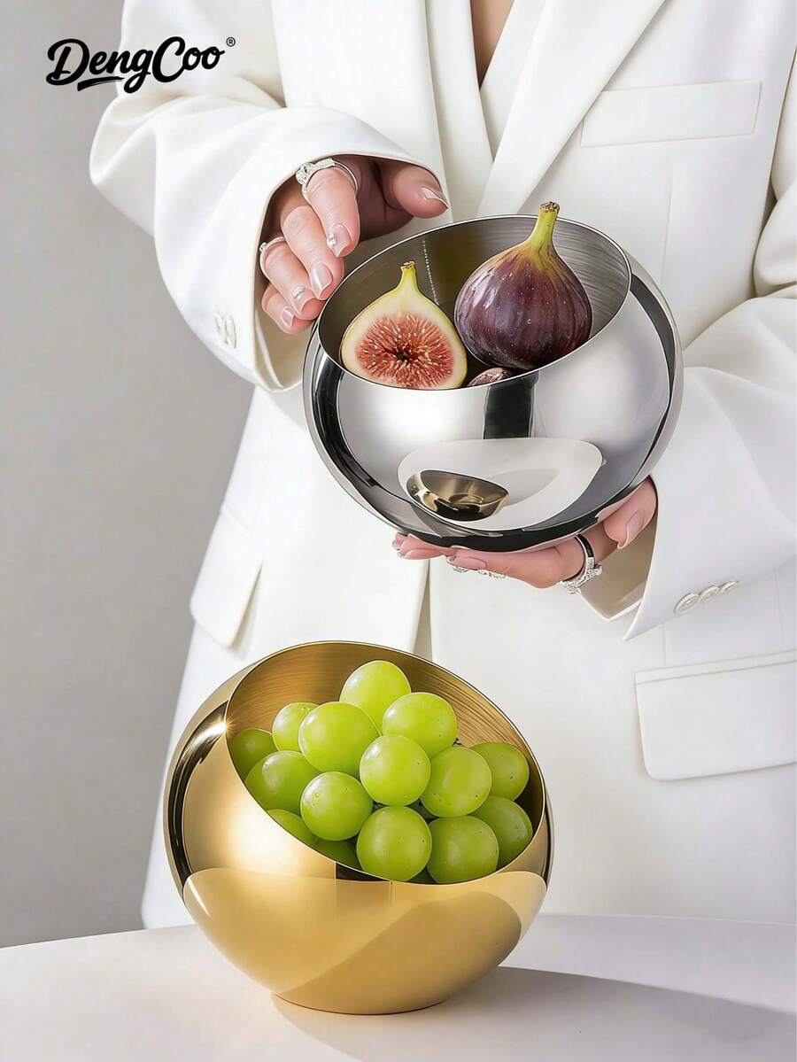 Dengcoo 1件不锈钢餐盘，斜边碗，甜点碗，蛋糕碗，布丁船和小吃盘，适合节日招待客人、派对聚会和花园下午茶 - Bowl - 查看 1