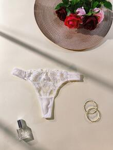 2pcs/Set Women Solid Color Sexy Lace Embroidered Mesh G-String Panties - Multicolor - View 3