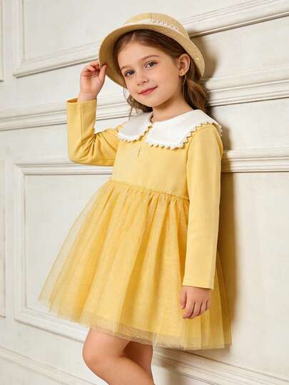 Balabala 2025年秋季新款少女薄纱A字连衣裙