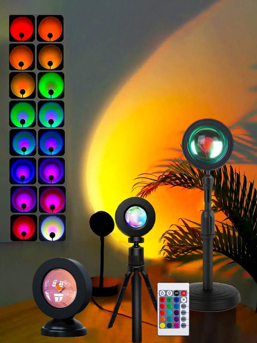 3 Pcs Remote Control Romantic Sunset Projection Lamp, 16 Color Modes Remote Switch, 180° Rotation, Large Expandable, USB Powered Sunset Projection Light, Suitable For Photography/Selfie, Party, Living Room, Bedroom, Wedding Decor (Small/Medium/Large)