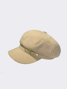 1顶女士时尚设计师冬季贝雷帽，复古贝雷帽，女帽，女士软帽，报童帽（随机金属扣），头围22.5英寸（随机小圆金属扣） - 皮標報童帽 - 查看 11