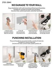 壁挂式吹风机支架，无需钻孔浴室吹风机收纳架，直发器和卷发棒整理架（适用于美发沙龙浴室），浴室置物架，浴室收纳整理，浴室配件，房间装饰，返校必备 - 彩色 - 查看 11