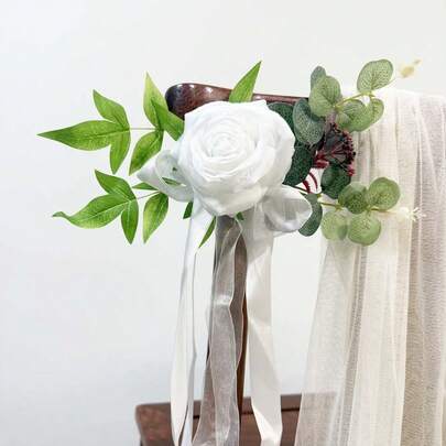 12pcs Artificial White Rose, High-Quality Lifelike Fake Rose Bouquet, Suitable For Outdoor Wedding Decor, Chair Back Floral Arrangement, Rustic Forest Style Wedding Decoration, Professional Wedding Photography Props, DIY Craft, Bridal Shower Venue Decor, Centerpiece, Aisle Decoration, Home Interior Decor