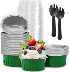 YOIYINI St. Patrick'S Day 50Pcs Mini Aluminum Foil Cupcake Baking Cups,5oz Cake Pans Disposable,Mini Loaf Pans With Lids,Disposable Ramekins,Tin Cups Containers For Cupcake,Pudding,Muffin(50, Green) - ColorD - 查看 1