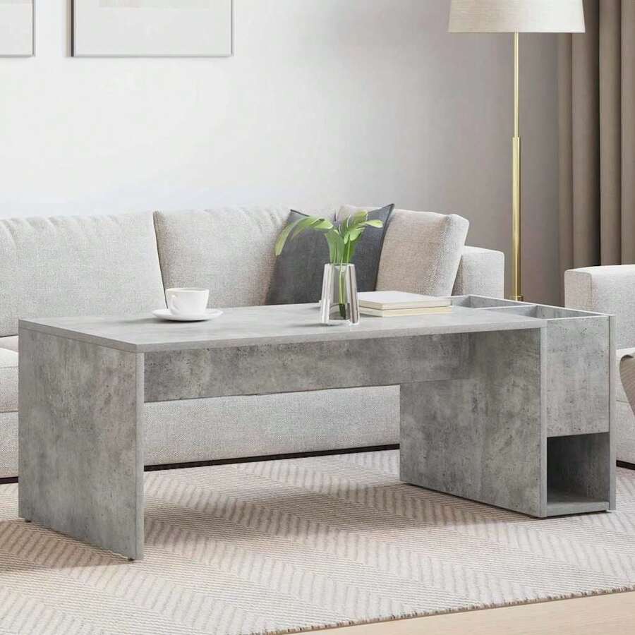 vidaXL Table basse Gris béton 101,5 x 50 x 37 cm Bois d'ingénierie - Gris - Voir 1