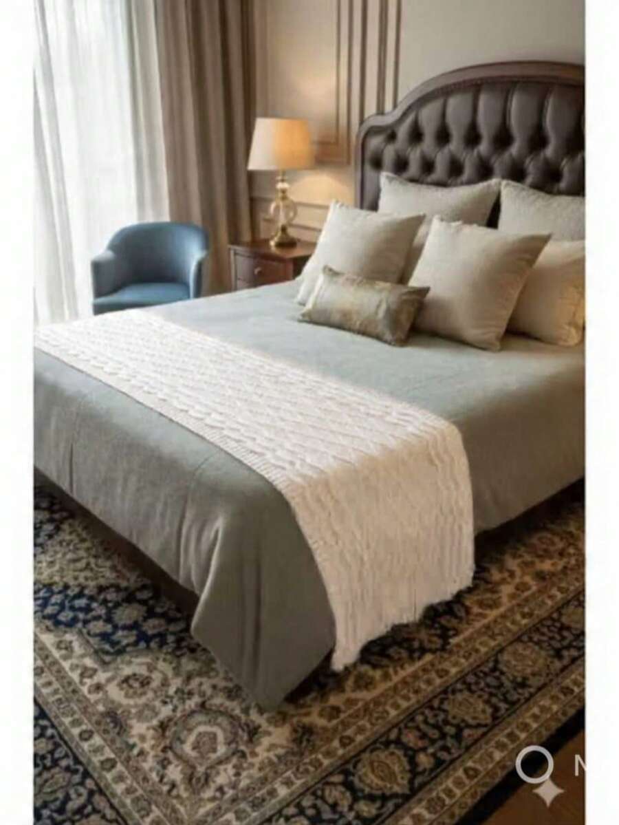 PESEIRA LUXO CAMA SOFÁ MANTA TRICOT TRANÇA CAMA KING QUEEN E SOFÁ - Branco - Visão 1