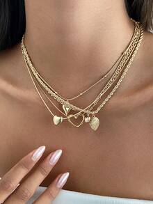 5件套波西米亚风镂空心形扭链项链，优雅时尚休闲风，适合婚礼、派对、度假、街头风、情侣约会、女士节日生日等场合，百搭珠宝礼品。 - 項鍊 - 查看 12