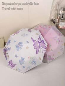 1 chiếc ô nhỏ gọn in hình bướm, ô che nắng gấp gọn chống tia UV dành cho nữ. - Như đã trình bày - Xem 3