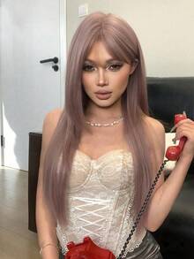 30英寸长直发耐热合成假发，玫瑰色纤维材质，适合日常佩戴，外观自然逼真。 - 乾枯玫瑰色 - 查看 5