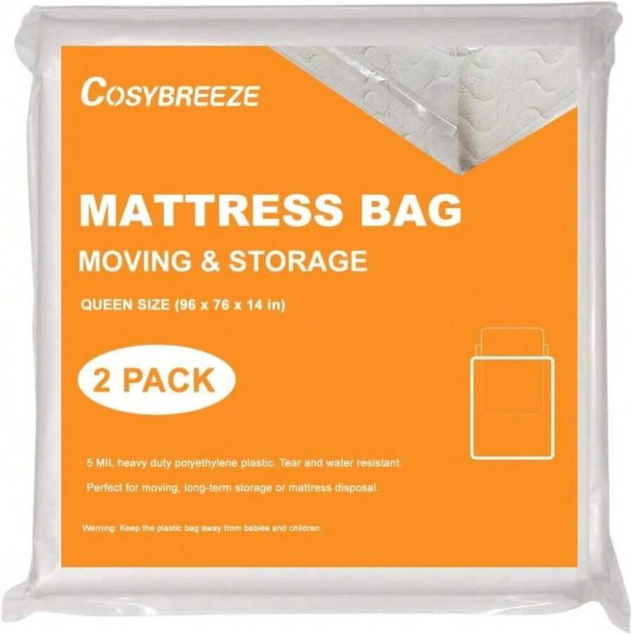 5 Mil Thick Queen Mattress Bags For Moving 2 Pack Bed Mattress Storage Bags Mattress Cover For Moving - Super Thick Heavy Duty Waterproof Plastic Wrap Moving Mattress Protector For Storage - ColorE - 查看 1