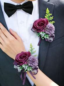 1/2件組 菊花&玫瑰胸花與手腕花飾套組，適合婚禮、派對、晚宴、舞會、旅行、週年紀念 - 彩色 - 查看 16