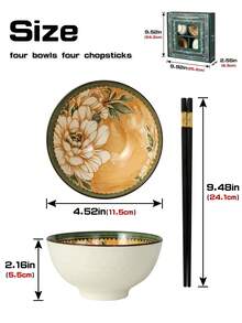 1 Set Camellia Flower Gift Box Tableware Set, Camellia Flower 2/4/6 Bowls & Chopsticks Combination, Alloy Chopsticks, Suitable For Family Dining, Gift, Holiday, Party Tableware - Multicolor - View 7