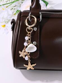 1个时尚高端贝壳、海星、心形仿珍珠流苏钥匙扣，适用于包包、手机、耳机盒、汽车装饰、派对礼品、送朋友的礼物 - 彩色 - 查看 1