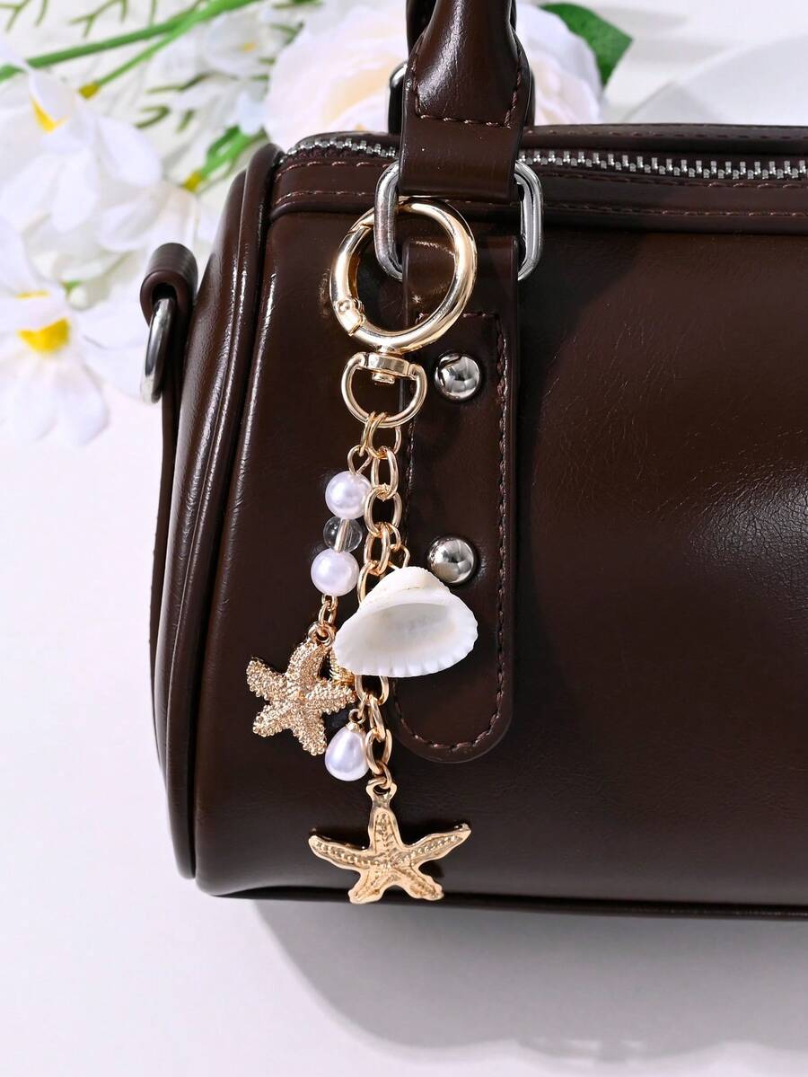 1个时尚高端贝壳、海星、心形仿珍珠流苏钥匙扣，适用于包包、手机、耳机盒、汽车装饰、派对礼品、送朋友的礼物 - 彩色 - 查看 1