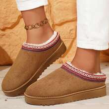 Womens Slippers Fall Winter Cotton Fuzzy Slippers Platform Slippers Mini Boots Braid Slippers Plush Fleece Lining Fuzzy Slippers Shoes Slippers Bedroom Slippers Indoor House - 駝色 - 查看 4