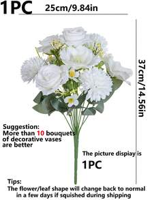 1pc 14.56 Inch Artificial Rose, Chrysanthemum, Valentine's Day Gift, DIY Wedding Fake Flower, Brunch Bouquet, Party, Living Room, Kitchen, Garden, Hotel, Office, Ramadan Decor, Valentine's Day Gift, DIY Wreath, Gift, Dining Table Decor, Birthday Decor, Indoor Outdoor Decoration, Fake Flower Vase Decor, Farmhouse Home Decor, Boho Wedding - White - View 3