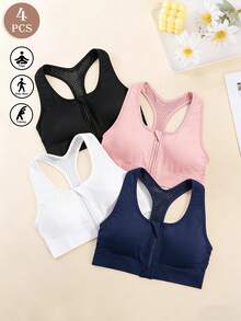 EMUPER 4 chiếc áo ngực thể thao không đường may, kiểu đan chéo, khoét lỗ, khóa kéo phía trước, dáng lửng dành cho nữ. - Nhiều màu - Xem 1