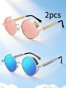 1副/2副蒸汽朋克金属弹簧腿女士时尚眼镜，适合外出、时尚穿搭、驾驶、舞台表演、派对和聚会。 - 彩色 - 查看 10