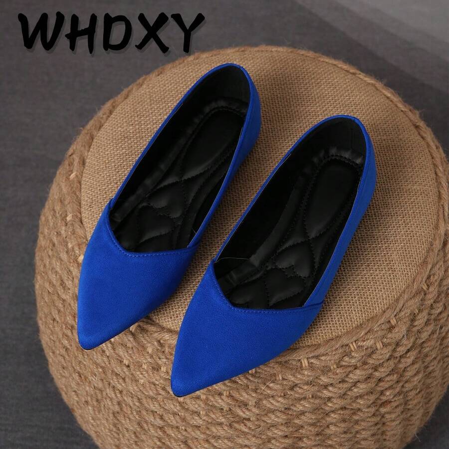 WHDXY 女士性感尖头麂皮平底鞋,软底休闲工作鞋,紫色百搭复古小众豹纹一脚蹬乐福鞋,适合搭配连衣裙 - 水藍色 - 查看 1