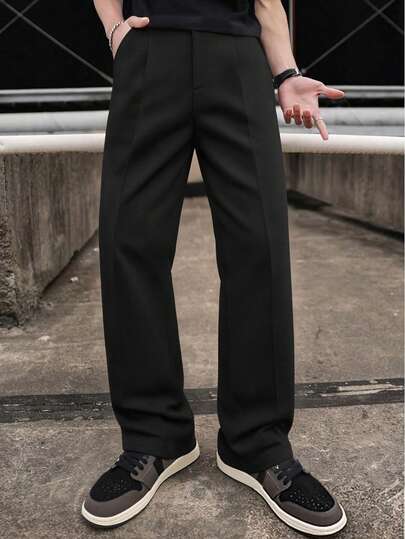 Men's Casual Trousers, Fashionable Business Party Pants, Spring/Autumn Solid Color Stylish Bottoms