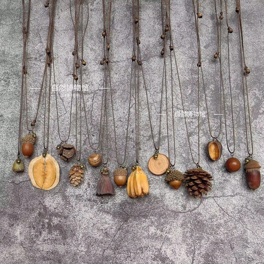 Natural Fruit Necklace Pendant Sweater Chain Clavicle Chain - 長橡果(每個都有差別的哦) - 查看 1