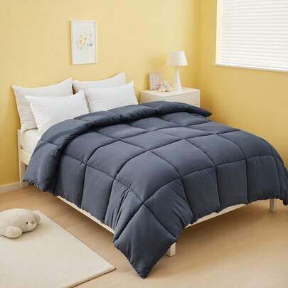 Grid Stitch Premium White Thick, Black And Gray Imitation Down Material Luxurious Skin Friendly Cloud Feeling Wrapped In 100% Ultra-Fine Fiber Comfortable, Breathable And Warm, Suitable For All Seasons Bedroom Decoration Perfect Gift, Shipped From Local Warehouse (One Piece Set), Suitable For All Seasons, Shipped From Local Warehouse, Perfect Gift