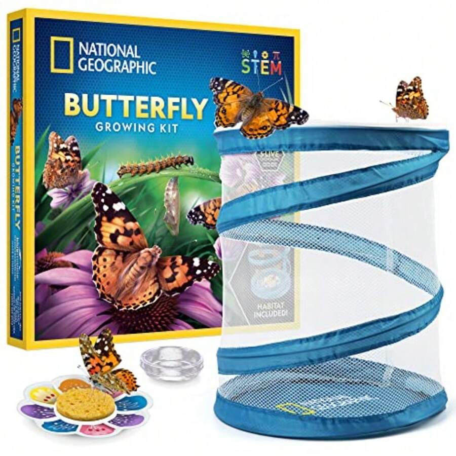 CYPNNATIONAL GEOGRAPHIC Butterfly Growing Kit - Butterfly Habitat Kit with Voucher to Redeem 5 Caterpillars $10.95 SandH Not Included Butterfly Cage Feeder ( Exclusive)Fashion - como en la foto - Ver 1