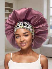 1PC Silky Satin Bonnet – Wide-Brim Elastic Sleep Hair Cap With 12 Constellations Print (Pattern Selected Randomly) - Bean Paste Red-sM15-3-constellation - View 12