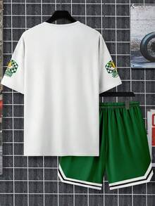 男士街头休闲宽松圆领短袖上衣和短裤套装 - 彩色 - 查看 3