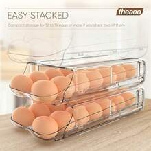 theaoo Organizador de huevos para refrigerador, contenedor de huevos enrollable automtico para refrigerador, dispensador de huevos de plstico transparente, organizador de huevos apilable con bandeja - claro+paquete de 1 - Ver 6