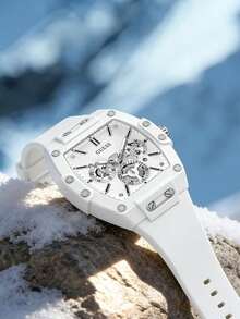 Guess Đồng hồ nam đa chức năng Phoenix GW0203G2, dây đeo silicon trắng, mặt số hình thùng, đồng hồ đeo tay thường ngày, phù hợp với phong cách đường phố và thể thao, món quà thời trang dành cho nam giới, quà Giáng sinh lý tưởng cho bạn trai. - trắng - Xem 4