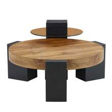 Modern, Simple Round Side Table With Two Levels – Transparent Grey Glass Top And Black MDF In An L-Shape. Marble-Effect Tabletop. Disassemblable Design For More Flexible Room Use. - 木頭 - 查看 11