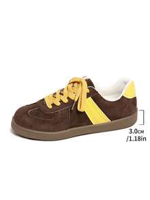 Women's Casual Sneakers, New Round Toe Lace-Up Small White Shoes, Plus Size Sports Shoes, Flat, European And American Imported - Yellow - View 2