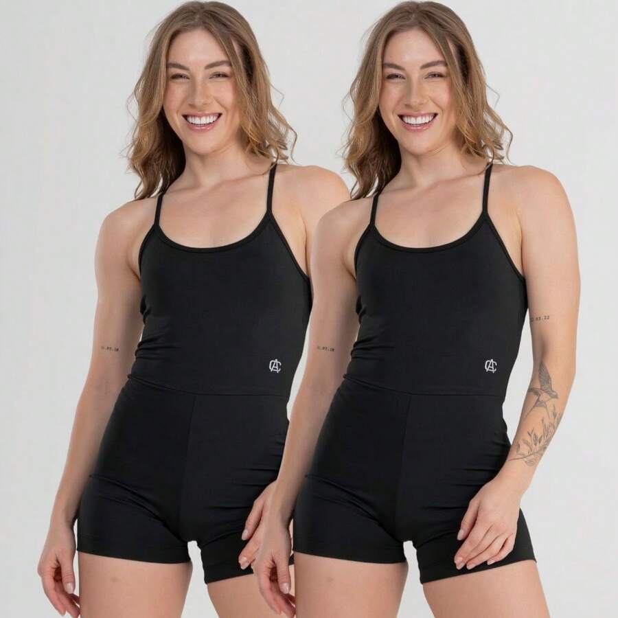 Set Of 2 Fitness Jumpsuits, Backless, Zero Transparency, For Gym, Crossfit - 2x Black - View 1