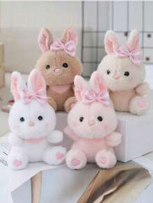 4个15厘米/5.90英寸复活节兔子毛绒玩具，可爱动物兔子带蝴蝶结，填充动物玩偶，装饰创意礼物，适合儿童生日派对、家居装饰、女孩房间装饰 - 彩色 - 查看 8